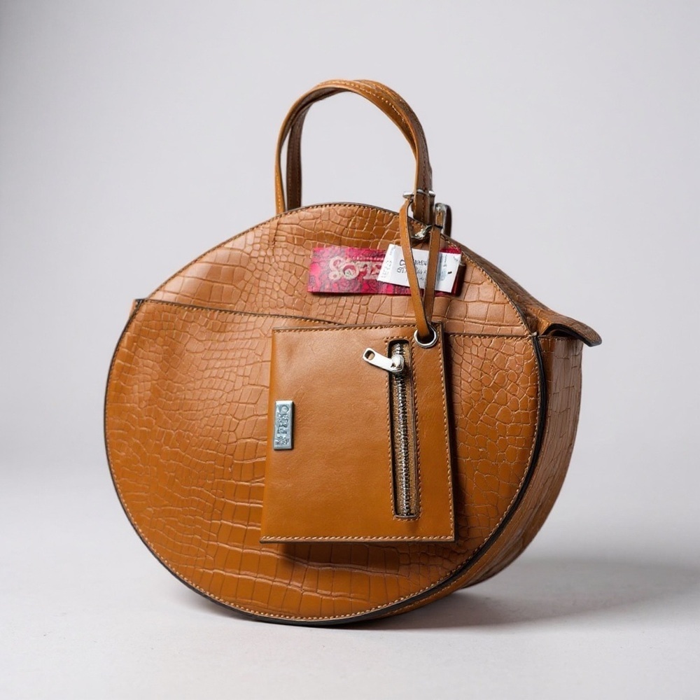 Carlos by Carlos Santana Tan Croc-Embossed Shoulder Bag W Mini bag NWT